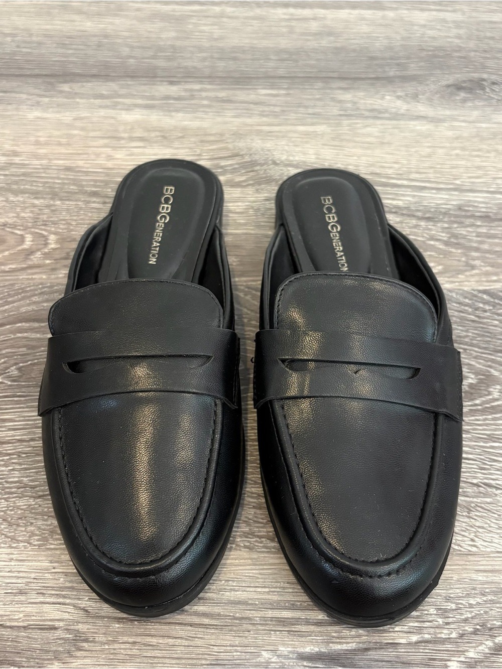 BCBGeneration Ginna Black Slip-On Penny Loafers Mules Size 8